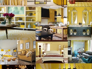 Žluté interiéry s modrou