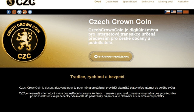 První česká virtuální měna s názvem Czech Crown Coin (CZC). Jde o měnu, která umožní platby přes internet. Zároveň bude obchodní komoditou, kterou lze koupit či prodat na burze. screenshot: www.czechcrowncoin.com ČN