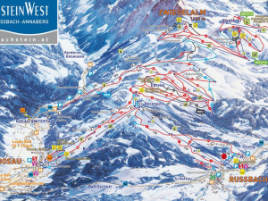 Středisko Dachstein-West tvoří převážně modré a červené sjezdovky