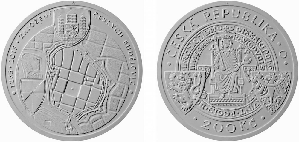 Podoba pamětní mince k výročí 750 let od založení Českých Budějovic