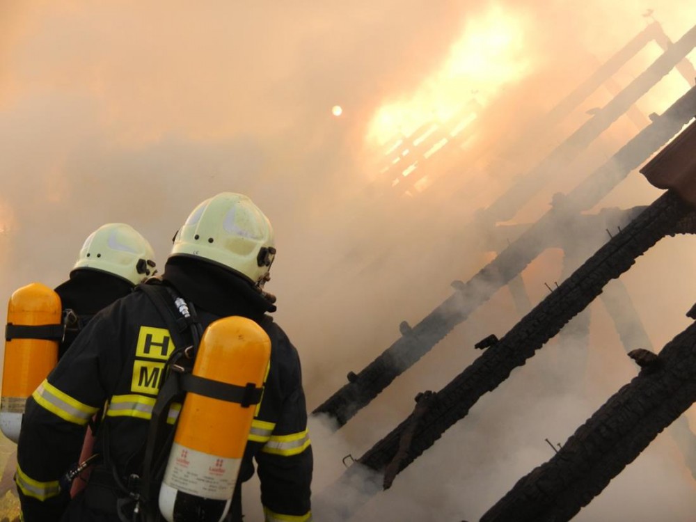 Požár stodoly v obci Kovářov