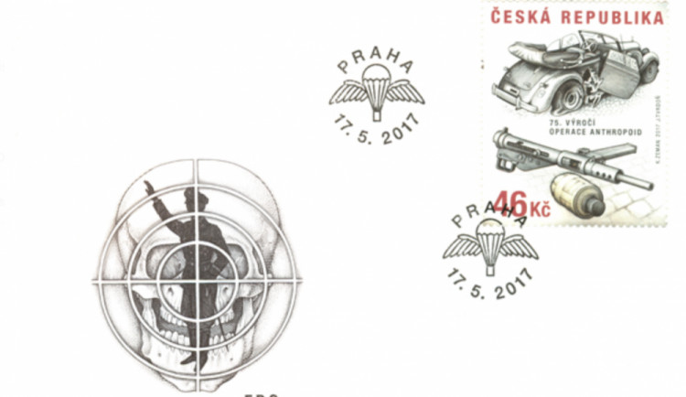 Poštovní známka k výročí 75 let od operace Anthropoid