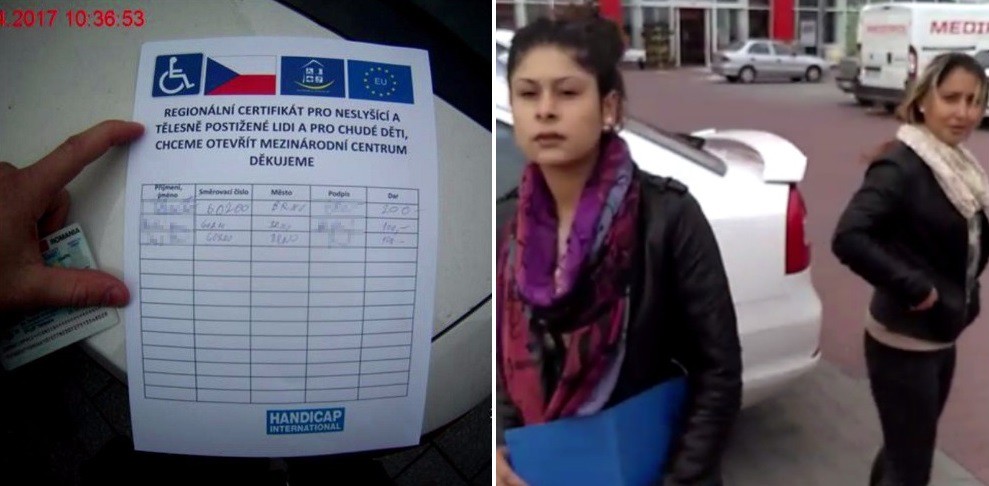 Formulář doplňující falešnou sbírku, zdroj: MP Brno (ilustrační foto), napravo dívky zachycené na videu od čtenáře Filipa M.