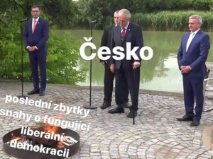 Koláž s Milošem Zemanem.