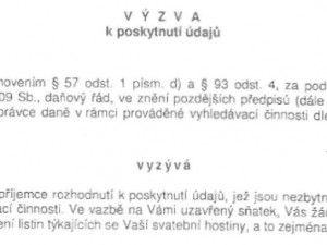 "Berňák" může novomanžele žádat o bilanci svatební hostiny, potvrdila ministryně financí