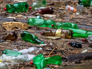 Řeka Kamenice zaplněná plasty.