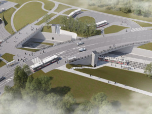 Vizualizace tramvajové smyčky na kampus.