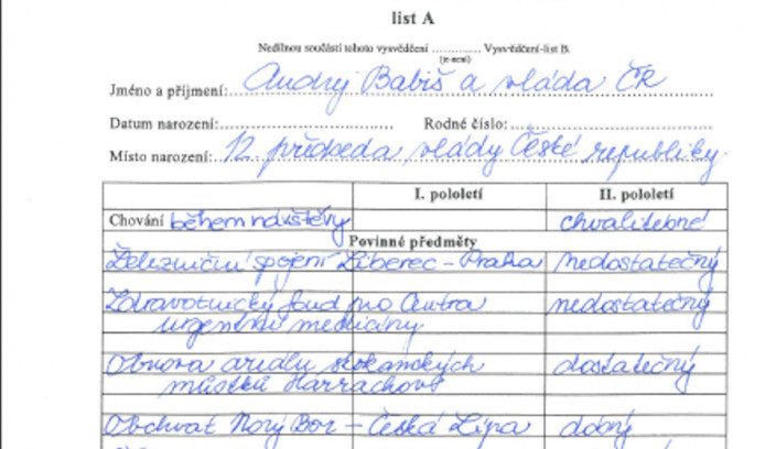 Babiš dostal dvojku z chování, napařil mu ji Liberecký kraj