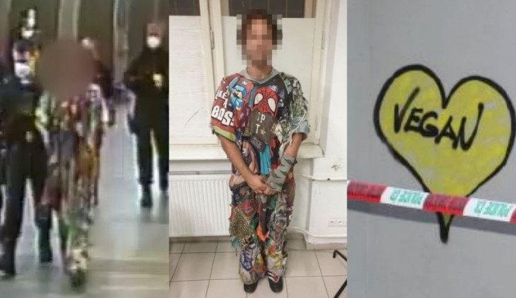 Vegan chtěl, aby lidé jedli více zeleniny. Na kostel v centru Prahy nasprejoval nápis "vegan"