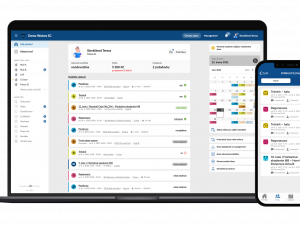 Uživatelské rozhraní klubové sekce eos a mobilní aplikace.