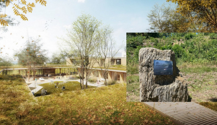 Základní kámen stavby a vizualizace dětského hospice.