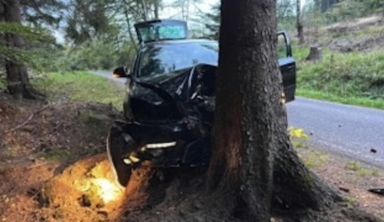 Lekla se přebíhající srnky, auto sešrotovala o strom