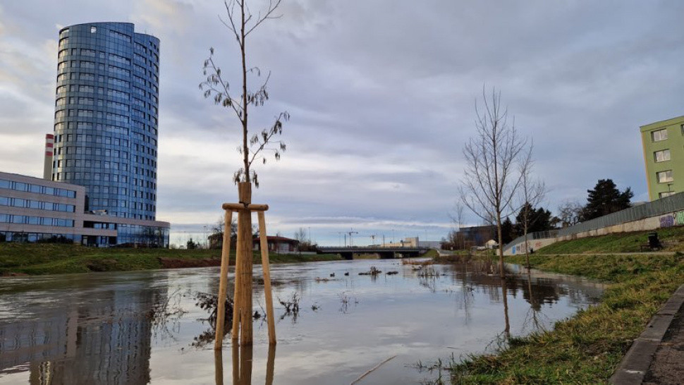 Olomouc vzoruje vodě. Cyklostezka u myší díry je zaplavená, protipovodňová opatření však fungují