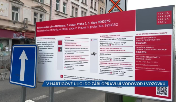  V Hartigově ulici v Praze 3 do září opravují silnici i vozovku, ve špičce se místu raději vyhněte