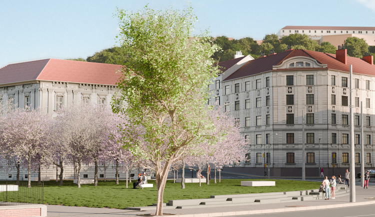 VIZUALIZACE: Mendlovo náměstí by na poctu Elišky Rejčky mohl zdobit mandloňový sad s devíti bílými kvádry
