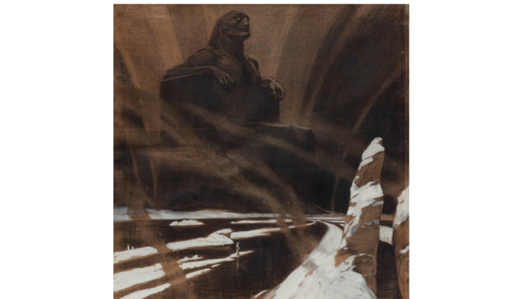 Raritní tajemná Kupkova kresba Černý idol – Vzdor jde do aukce