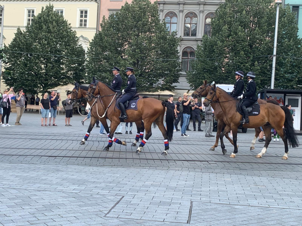VIDEO: Do centra Brna dorazily desítky policistů na koních. Předvedou své dovednosti