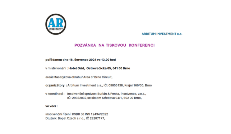 Tisková konference společnosti Arbitum Investment