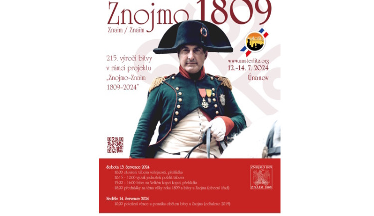 Napoleon oslaví státní svátek Francie se svými vojsky u Znojma