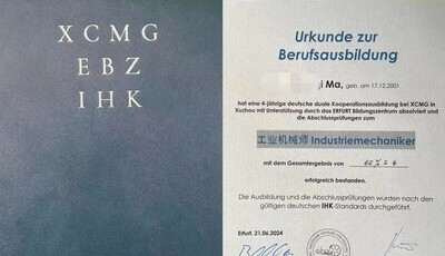 38 adeptů ze společnosti XCMG získalo v průlomovém čínsko-německém programu certifikaci IHK