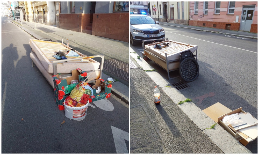 Starý nábytek se povaloval přímo v silnici, zakladatel černé skládky strážníkům servíroval výmluvy a plané sliby