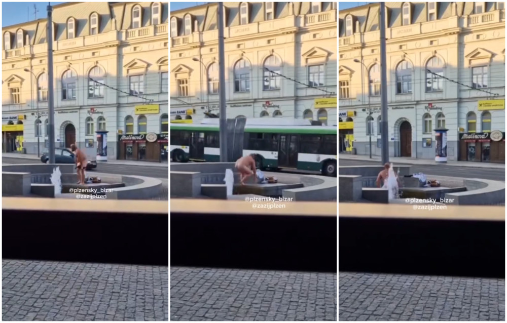 VIDEO: Pořádně nechutné představení, muž si z kašny na rušné třídě udělal bidet