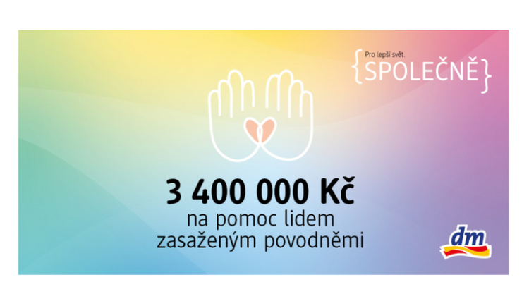Společnost dm pomůže lidem z oblastí zasažených povodněmi darem v celkové výši 3,4 milionu Kč