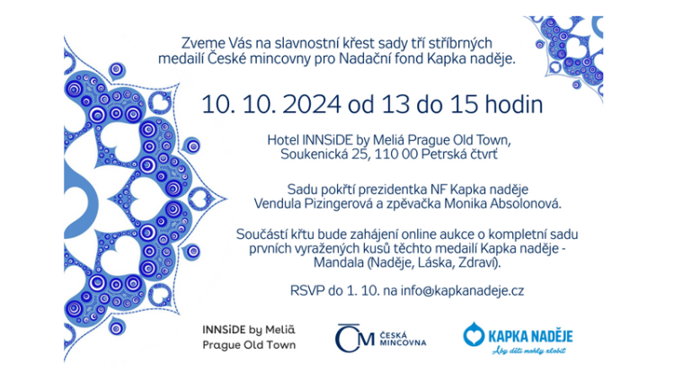 Křest sady tří stříbrných medailí České mincovny pro NF Kapka naděje