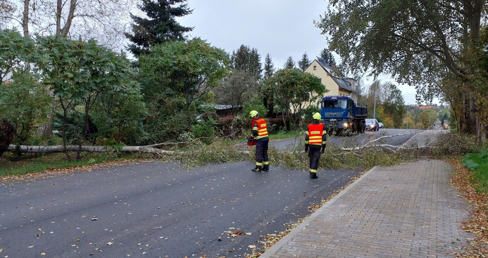 Hasiče po vichřici zaměstnávalo množství popadaných stromů. Do jednoho narazil i osobní vlak