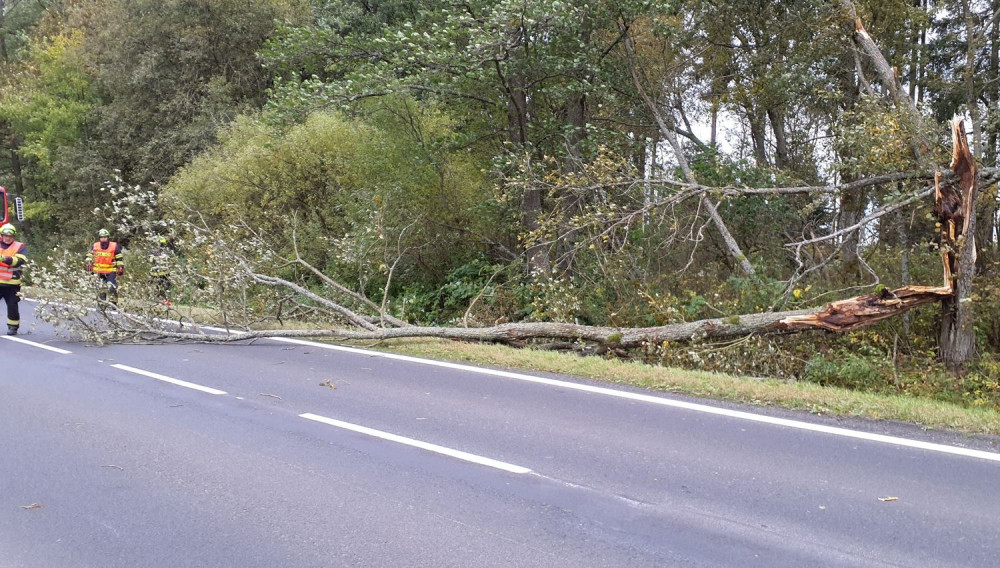 Hasiče po vichřici zaměstnávalo množství popadaných stromů. Do jednoho narazil i osobní vlak