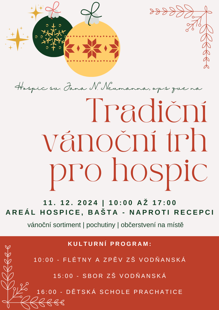 Hospici sv. Jana N. Neumanna zve na rozsvícení vánočního stromečku a benefiční jarmark