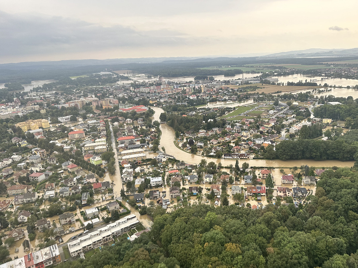 Pohled na město Litovel při povodních v září 2024
