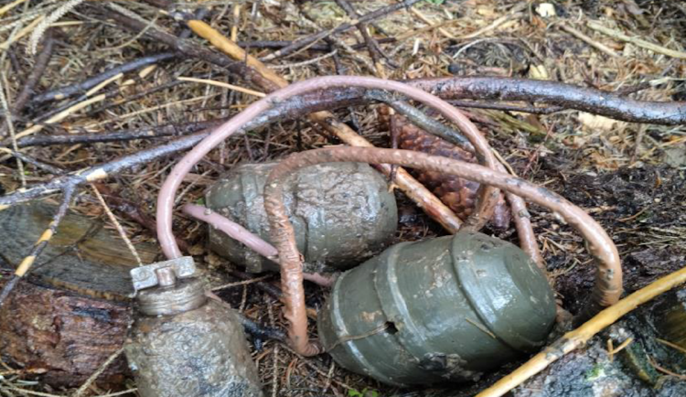 Během výkopových prací našli dělníci ruční granáty. Zavolali policii a přenesli je do lesa