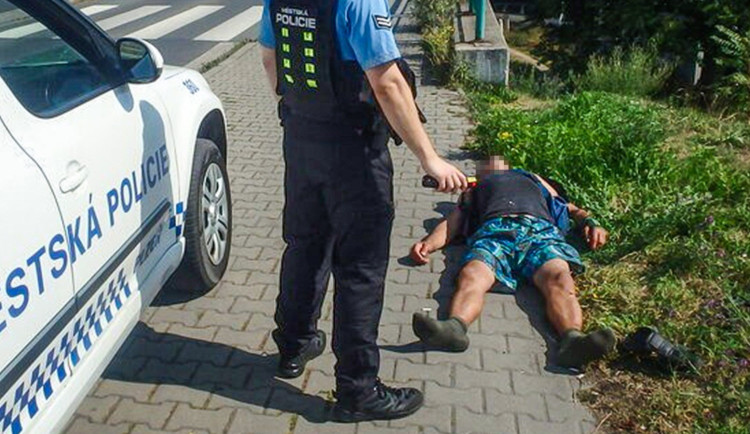 Muž se vyvalil na prudkém slunci u rušné silnice, nadýchal skoro čtyři promile