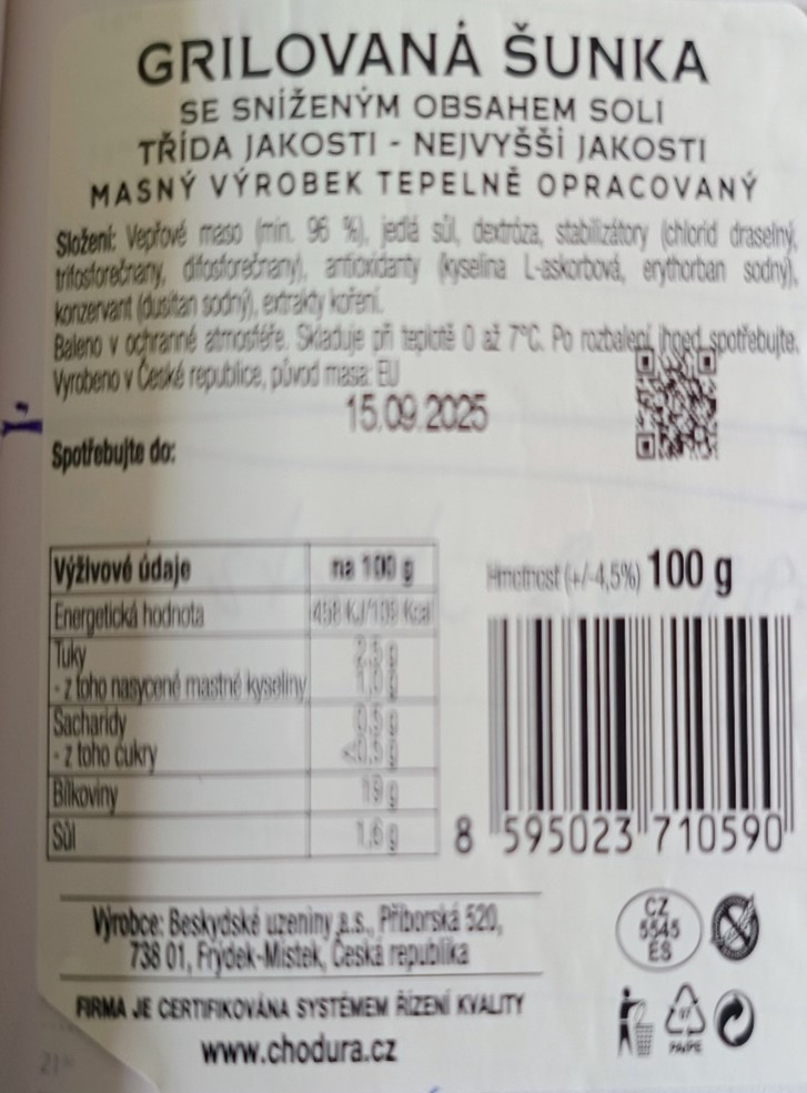 Státní veterinární správa stahuje z trhu šunku kvůli přítomnosti listerií