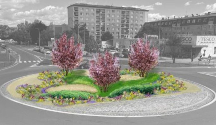 Okružní křižovatka v Přerově rozkvete. Porostou zde slivoně, rozchodníky nebo sasanky