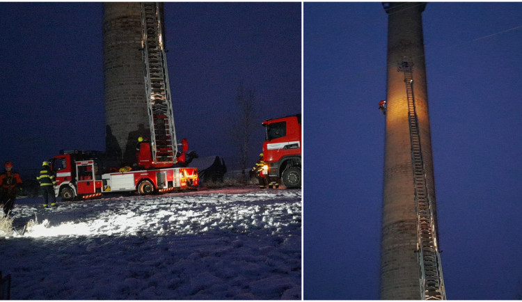 Záchranná akce na 90metrovém komínu. Nešťastný muž tam chtěl ukončit život