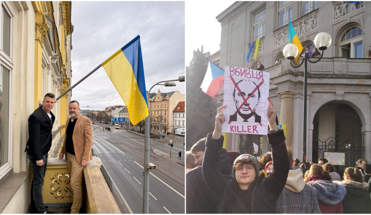Ukrajinskou vlajku vyvěsil centrální obvod i gymnázium. Solidaritu ale nevyjádřili všude