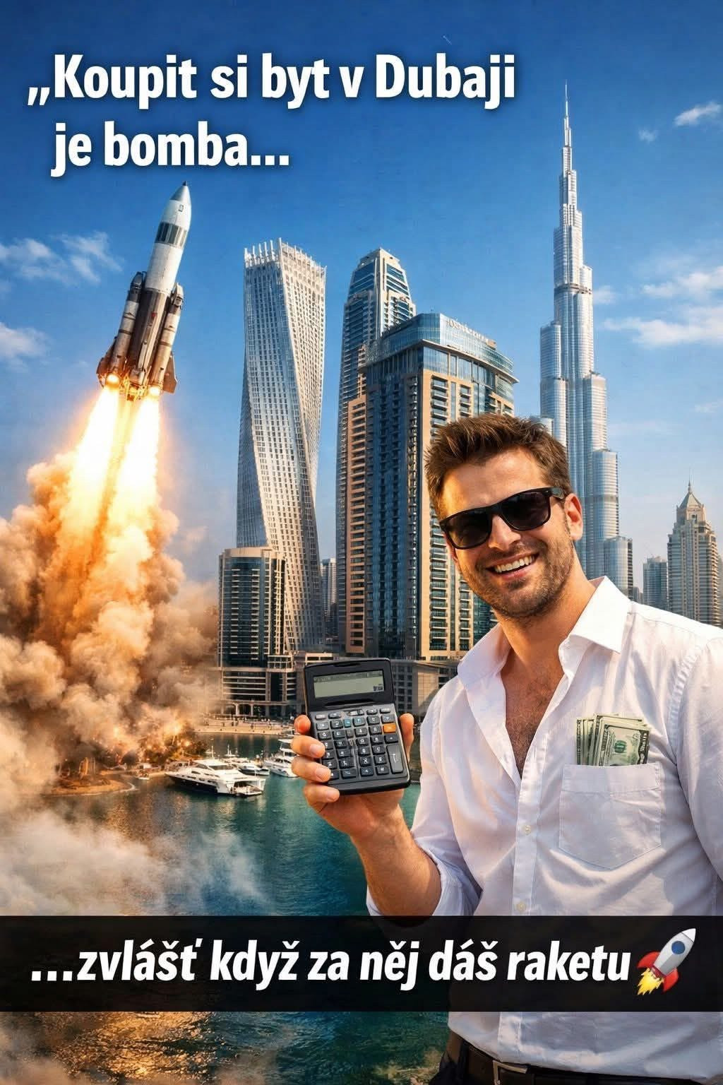 Z makléře prodávajícího byty v Dubaji si lidé dělají legraci, vznikají koláže