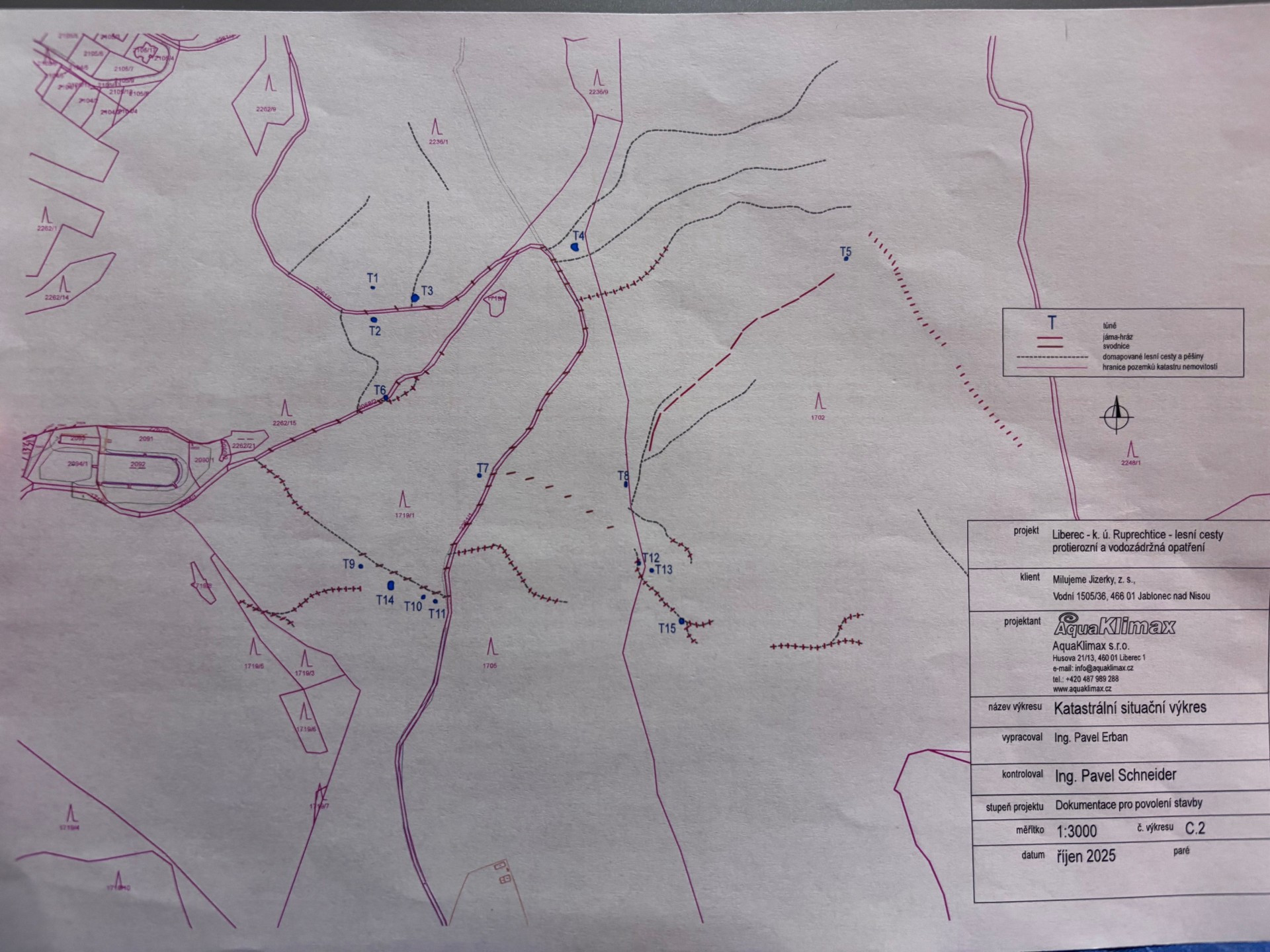 Mapa a zakreslení jednotlivých opatření, chystaných pro oblast kolem Lesního koupaliště.