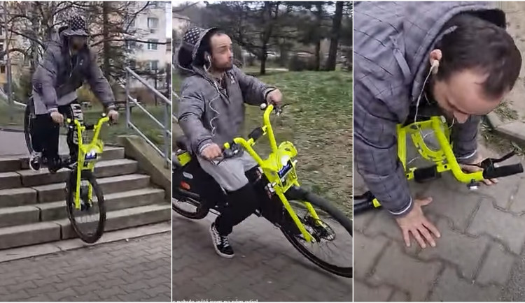 Dělal frajeřinky na sdíleném elektrokole a ještě se u toho natočil. Lidé mu to dali sežrat