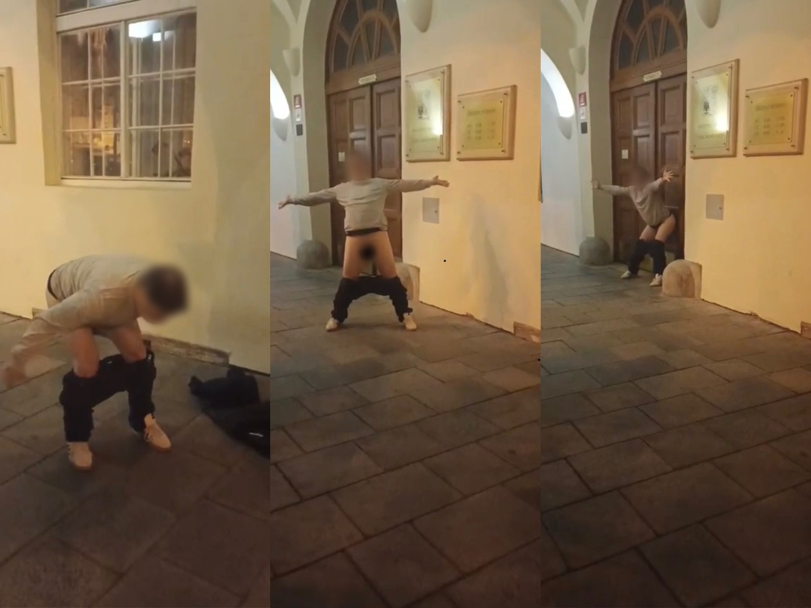 Obnažený protest před radnicí. Zástupce Dynama bušil holým zadkem na vrata radnice