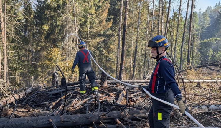 Hasiči z Libereckého kraje dál pomáhají hasit požár v národním parku České Švýcarsko