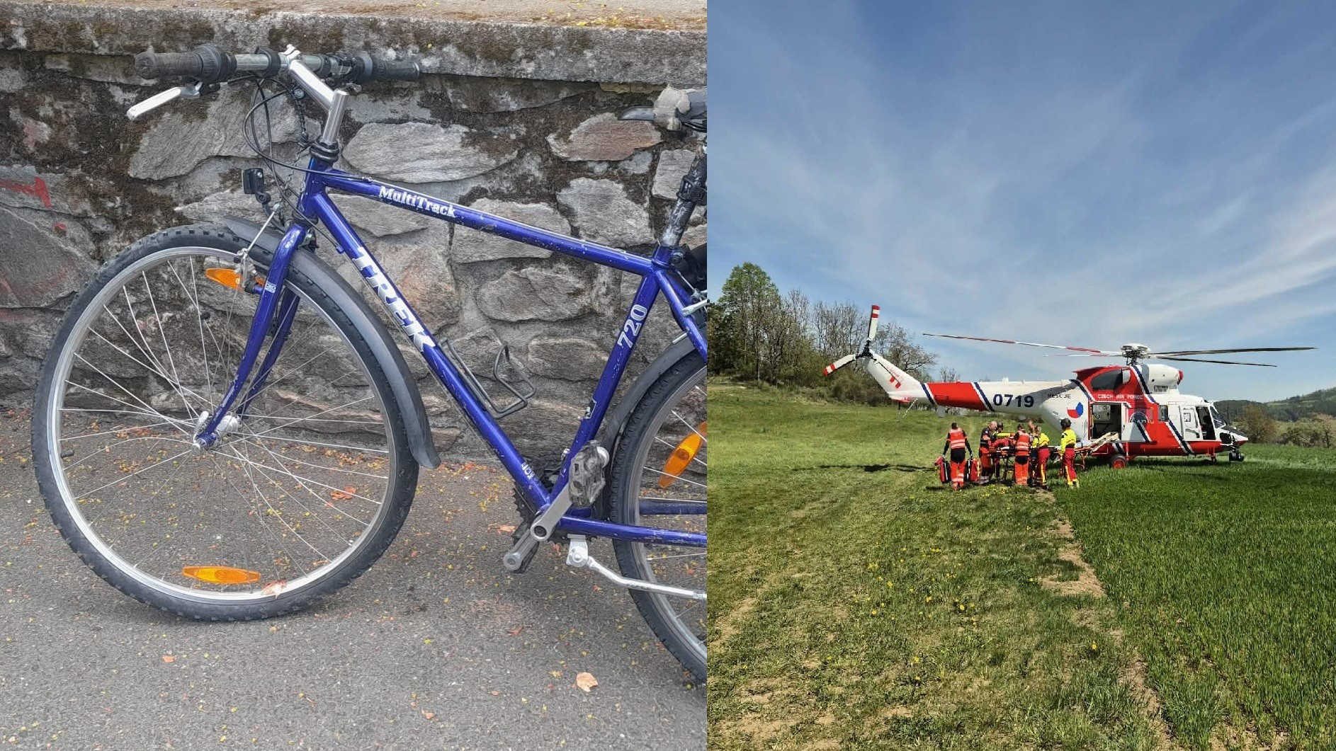 Cyklista se zřítil do řeky i s kolem. S těžkými zraněními ho transportoval vrtulník