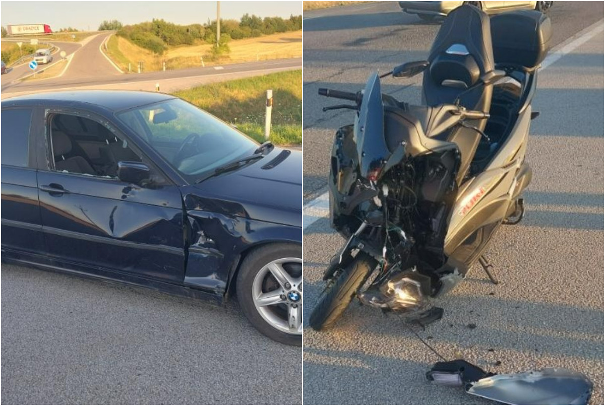 Ranní nehoda auta se skútrem na Třebíčsku. Motocyklista skončil v nemocnici 