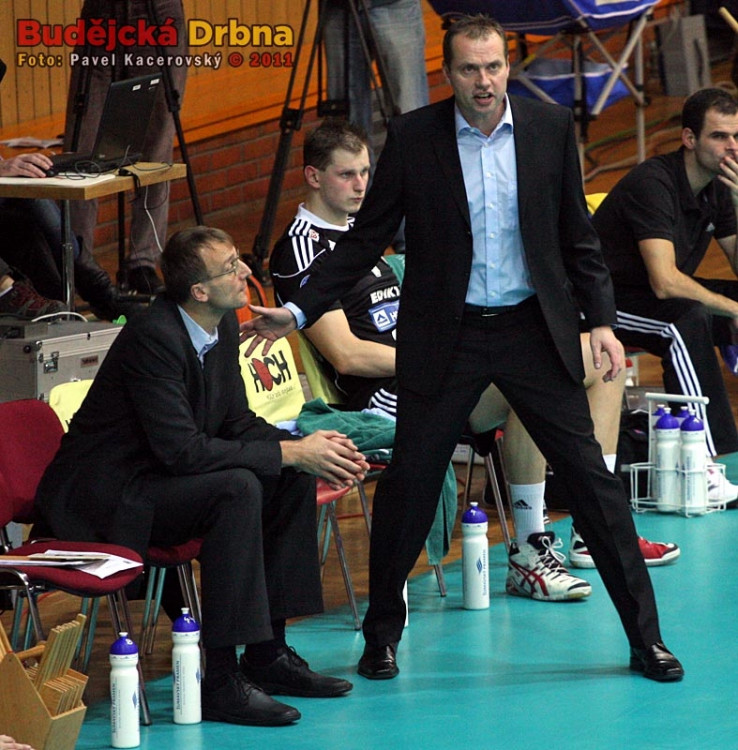 Trenéři Českých Budějovic Jan Svoboda a Stanislav Pochop