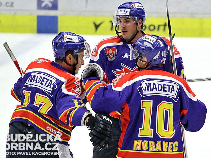 Je rozhodnuto, Jan Novák (vlevo) dal čtvrtou branku Českých Budějovic