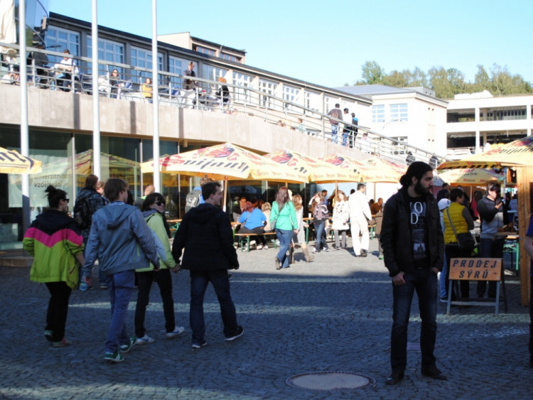 Odpoledne se kampus univerzity začal plnit