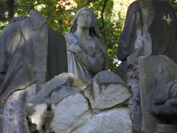 Sochy jsou naházeny v rohu areálu a oploceny