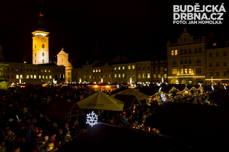 Přílet anděla na českobudějovické náměstí Přemysla Otakara II.
